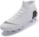 ESXGED Unisex Womens Fashion High Top Football Boots Cleats Shoes Mens Ankle Sock Care Soccer Shoes Training Athletic Youth Turf Sneakers, White, 8.5 Women/7 Men