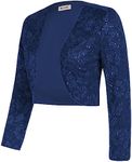 GRACE KARIN Women's 3/4 Sleeve Open Front Sequin Floral Lace Cropped Shrug Bolero Cardigan