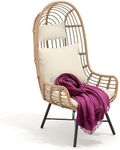 DWVO Outdoor Small Egg Chair, Wicker Rocking Egg Chair, Basket Chairs with Stand & Cushion Cocoon Chair for Indoor, Patio, Balcony, Beige