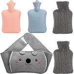 Cedilis Set of 5 Hot Water Bottle, 2PC Rubber Warm Water Bag with 2PC Knitted Cover, 1PC Soft Waist Cover for Hands, Shoulder, Back, Legs, Great for Pain Relief, Hot and Cold Therapy, 0.9 Liters