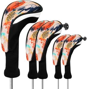 FINGER TEN Golf Club Head Covers Woods Driver Fairway Hybrid 3/4/5 Set, Headcovers Men 1 3 5 7 X Interchangeable Number Tag, Fit All Wood Clubs (5 Pack-Orange(1D+2F+2H))
