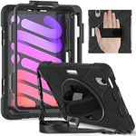 Herize iPad Mini 6th Generation Case 8.3 Inch 2021 with Pencil Holder Kickstand Hand Strap and Shoulder Strap Rugged Shockproof Case for iPad Mini 6 Cover