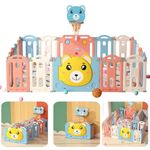 Metreno 14 panel Baby Play Area Indoor Setup Playpen for Babies upto 5 year Foldable Play Yard Fence for Toddlers Kids Playarea Setup Outdoor Children Play Area with Gate, Balls, Basketball Stand, mat (5*5ft=25sqft)