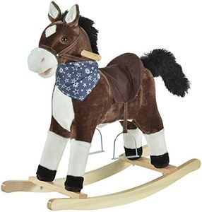 Qaba Kids Plush Ride-On Rocking Horse Toy Cowboy Rocker with Fun Realistic Sounds for Child 3-6 Years Old, Brown