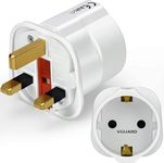 European to UK Plug Adapter, 1 Pack EU to UK Plug Adapter 2 Pin Plug Adaptor to 3 Pin for Travel Electronic Device - White