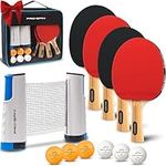 PRO SPIN All-in-One Portable Ping Pong Paddle Set (4-Players) | Table Tennis Set | Retractable Ping Pong Net (Up to 72" Wide) | Premium Paddles | 3-Star Balls | Storage Case | Game Table | Gift