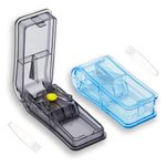 GeekerChip Tablet Cutter,2 Pcs for Cutting and Crushing Small and Large Pills,2 in 1,with Pill Storage Compartment(Blue+Black)