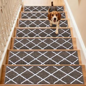 COSY HOMEER Edging Stair Treads Non-Slip Carpet Mat 28inX9in Indoor Stair Runners for Wooden Steps, Stair Rugs for Kids and Dogs, 100% Polyester TPE Backing 15pcs,Brown