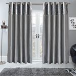 Sienna PAIR of Crushed Velvet Band Curtains Fully Lined Eyelet Ring Top Faux Silk Window Treatment Panels - Silver Grey, Width 46" x Drop 72"