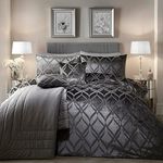 Soiree - Luxury Ogee Velvet Duvet Cover - Super King Bedding Size (260 x 220cm) - 2X Pillowcases - Soft & Cosy Velvet Bedding in Slate Grey - Jacquard - Luxury Bedding - Grey Velvet Duvet Sets