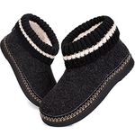 EverFoams Women's Bootie Slippers Non-slip Comfy Winter Indoor House Shoes with Knitted Collar (Size 8, Black)