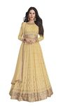 ZUVAANYA Ready to Wear Indian/Pakistani Party Wear Women's Embroidery Faux Georgette Anarkali Floral Gown for Women, Yellow, X-Small