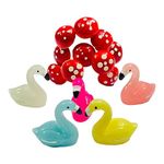 Krisah Resin Miniature Garden Decoration Items 10Pcs Mushroom Stakes With 5pcs Flamingo Ducks (Multicolor)