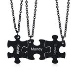 Personalized Stainless Steel Puzzle Pieces BFF Necklace Set for 2 Christmas Graduation Gift for BFF,Friendship Jewelry Gift,Name Puzzle Necklaces for Bestie Sister Soulmate,Black Plated