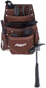 AWP 10-Pocket Suede Tool Pouch | Durable General Construction Leather Tool Pouch | Brown