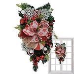 Christmas Wreath Decor | 21inch Red and White Decorative Christmas Wreath Swag with Candy for Front Door | Upside-Down Tree Wreaths for Outdoor Home Garden Decorations and Year Round Wall