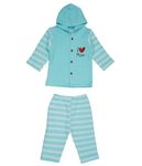 Little Buds Unisex Born Baby Kids Cotton Jacquard Pattern Hooded Top and Pyjama Set (Blue, 18-24 Months)