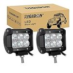 RIGIDON 2Pcs Led Work Light Bar, 4 inch 18W Flood Beam, 12V 24V Driving Fog Lamp for Car Off road Boat Truck 4x4 SUV ATV Tractors Excavator, 6000K White