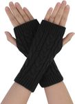 CHACKO Women's Ribbed Wrist Arm Warmers Stretchy Cable Knitted Fingerless Gloves_Black