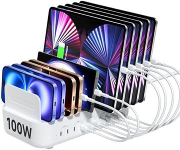 SooPii USB C Multi Charging Station,100W 10-Port Type C Fast Charger Station for Multiple Devices with Adjustable Dividers, Charger Organizer Compatible with Phone, Tablet,Kindle and More(White)
