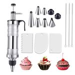 Dessert Decoration Syringe Kits,15 Pieces Cake Master Decorating Supply Set,Cupcake Filling Injector with 6 Icing Nozzles and 3 Cream Scrapers,Reusable Baking Tools-Silver