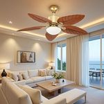 DWVO 52" Tropical Ceiling Fan with Light & Remote, Adjustable 3-Color Lighting, Quiet 6-Speed DC Motor, 5-Blade Reversible for Bedroom, Living Room & Indoor Use