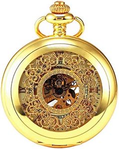 New Brand Mall Steampunk Vintage Roman Letters Design Case Mechanical Pocket Watch with Chains for Xmas Gifts (Gold)