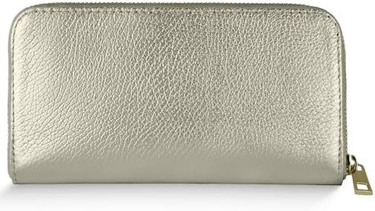 TAKEASY Italian Genuine Metallic Leather Wallet for Women with 3 Compartments & Zip Close | Small Rectangular Card Holder (Platinum)