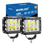 WOWLED Side Shooter LED Work Light, 2 Pack 4 Inch 60W LED Cube Work Lights Offroad Driving Spot Flood Fog Light Bar with Side Shooter for 12V 24V 4WD Truck 4x4 Camping Light