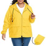 Zando Yellow Rain Coat Plus Size Rain Jackets for Women Raincoats for Women With Hood Lightweight Rain Jacket Womens Windbreaker Jacket Women Packable Rain Coat for Women Waterproof Travel Rain Coats 3XL