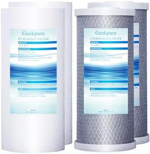 Geekpure 10 Inch PP Sediment and Carbon Block Replacement Filters for Whole House Water Filtration-4.5"x 10"-5 Micron-Pack 4