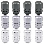 12Pcs Aluminum Tire Valve Stem Caps Metal Car Dust Caps for Car Tyres Universal Tyre Valve Caps Car Caps with Gasket for Motorbike, Trucks, Bike, Electric Scooter, Baby Buggies (black, grey, silver)