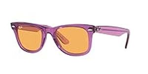 Ray-Ban RB2140 Original Wayfarer Square Sunglasses, Transparent Violet/Orange, 50 mm