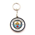 Manchester City FC Official Metal Football Crest Keyring (One Size) (White/Blue)