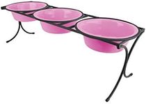 Platinum Pets Bistro Triple Diner Feeder with Stainless Steel Dog Bowls, Small, Cotton Candy Pink