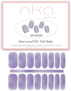 NKA SEMI Cured Gel Nail Polish Strip -16 Extra Long Double Ended Nail Wraps Strips -UV LED LAMP Curing Stickers -Lilac Gleam