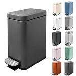 5 Liter/1.3 Gallon Slim Small Trash Can with Lid Soft Close, Stainless Steel Garbage Can for Bathroom Bedroom Office, Rectangular Step Trash Bin with Removable Inner Waste Basket (Platinum gray)