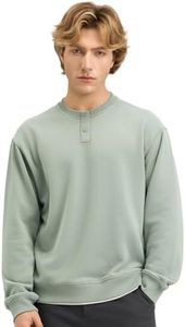 Mega Tshop Henley Layered Sweatshirt Midweight French Terry 10.6 oz. Cotton Blend Crewneck Pullover for Men Women Unisex Dew Greena 2XL