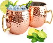 Abizarch Moscow Mule Mugs Set of 2, 16 oz Hammered Copper Cups with Gold Brass Handles, Large Capacity Cups Gifts Perfect for Cold Drinks, Beer, Cocktail, Wine, Bars