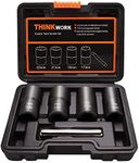 THINKWORK Lug Nut Remover, 5 Pieces Wheel Lock Removal Kit for Removing Stripped, Damaged, Frozen, Rusted, Rounded-Off Bolts, Nuts & Screws