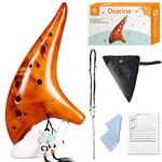 Genround Ocarina, 12 Hole Alto C Zelda Ocarina, Unique Natural Smoked Ocarina, With Beginner's Study Instruction and Protective Bag, Includes Lanyard & Wipe, Collectible, Gift Ideas（Amber）