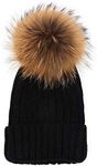 Vpang Winter Knitted Beanie Hat Soft Warm Wool Hat with Removable Faux Fur Pom Pom (Black)