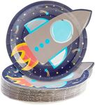 BLUE PANDA 48 Pack Rocket Ship Paper Plates for Kids Outer Space Birthday Party Supplies, Decorations (9 Inches)