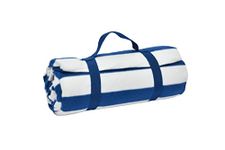 Sleepdown Nautical Stripe Fleece Picnic Blanket Outdoor Soft Portable Foldable Picnic Mat Beach Park Camping Hiking Garden with Handle - 135cm x 150cm - Navy,5056557503001