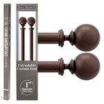 Deco Window 52 to 144 Inch Adjustable Curtain Rod for Window & Door with Ball Finials Extendable Iron Pole for Home Hotel Living Drawing Room (1" Diameter, Brown)