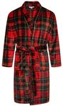 Adore Home Mens Soft Warm Flannel Fleece Bathrobe Dressing Gown Shawl, Check Red, L-XL