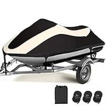 Keyless4U Trailerable Jet Ski Cover,Waterproof Tear and Fade Resistant Personal Watercraft Cover with 3 Thickened Buckles & Reflective Air Vent,Fits from 96" to 102" 1 Seater Sea Doo SPX(Black&Beige)