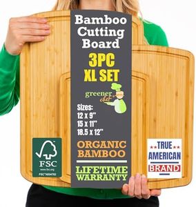 Organic Bamboo Cutting Board Set of 3 with Lifetime Replacements - Wood Cutting Board Set with Juice Groove - Wooden Chopping board Set for Kitchen, Meat and Cheese - Single Tone
