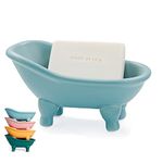 1 Piece 5.6" Colorful Ceramic Mini Clawfoot Bathtub Soap Dish Decortative Soap Dish Small Planter Makeup Organizer Container Hamster Bathtub(Blue)