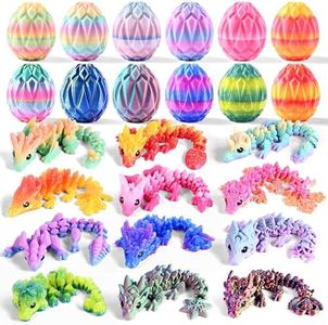 Cybermaker 12pcs 3D Printed Animals Figures Toys, Prefilled Eggs with Rainbow Dragons Inside for Party Favors, Classroom Prizes, Goodie Bag Fillers, Collectible Gifts for Kids